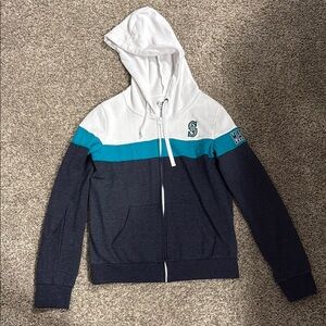 White and Blue Zip-Up Hoodie